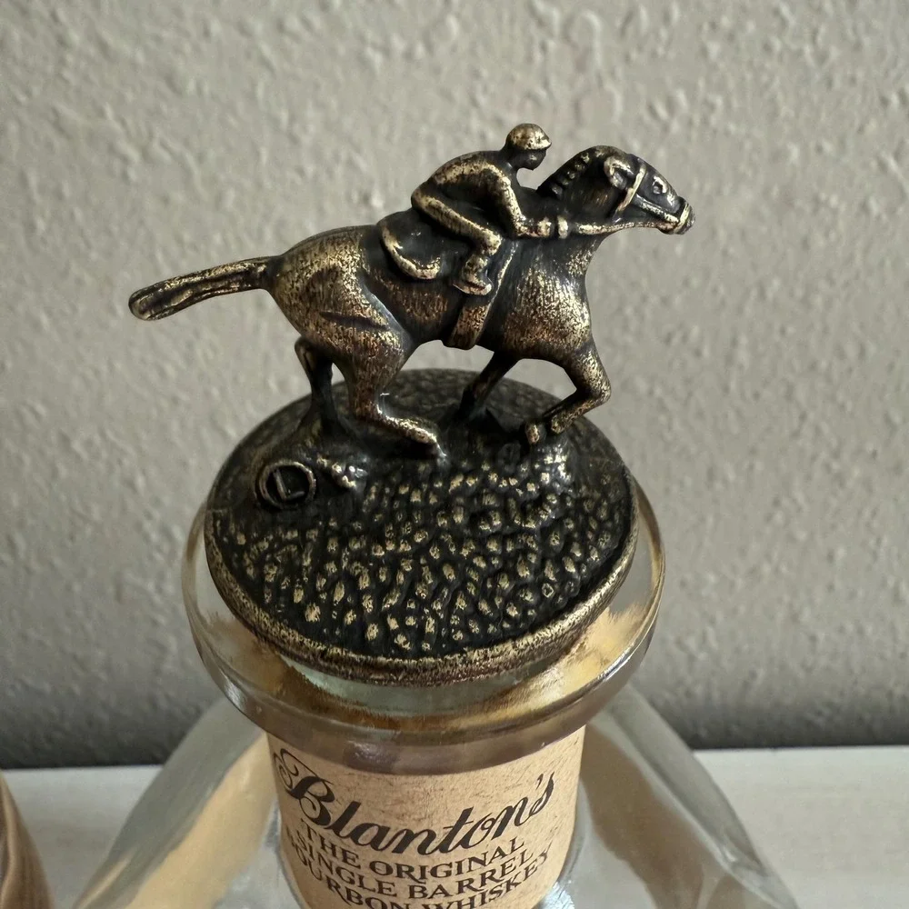 Blantons Bourbon Whiskey Empty Glass Bottles Set of‎ 2 Collectible Horse Topper